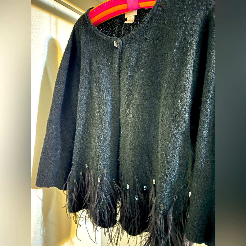 Chic Black Feathered Cardigan